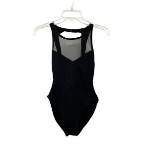 Vintage Anne Cole Collection Black Ribbed One Piece Swimsuit Sz 8 Sheer Top Used